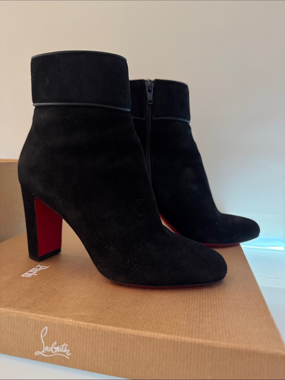 Christian Louboutin Moulamax 85 Black Suede Ankle Booties